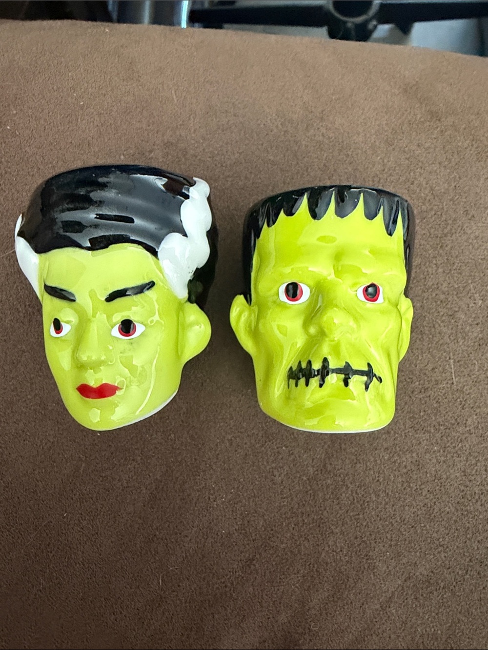 Cracker Barrel Green Frankenstein and Bride Ceramic Salt & Pepper Shakers -